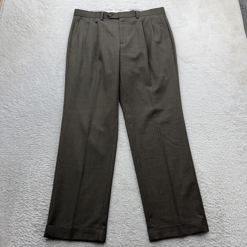 Lauren Ralph Lauren Mens Brown Wool Pleated Cuffed Dress Pants 34W 30L